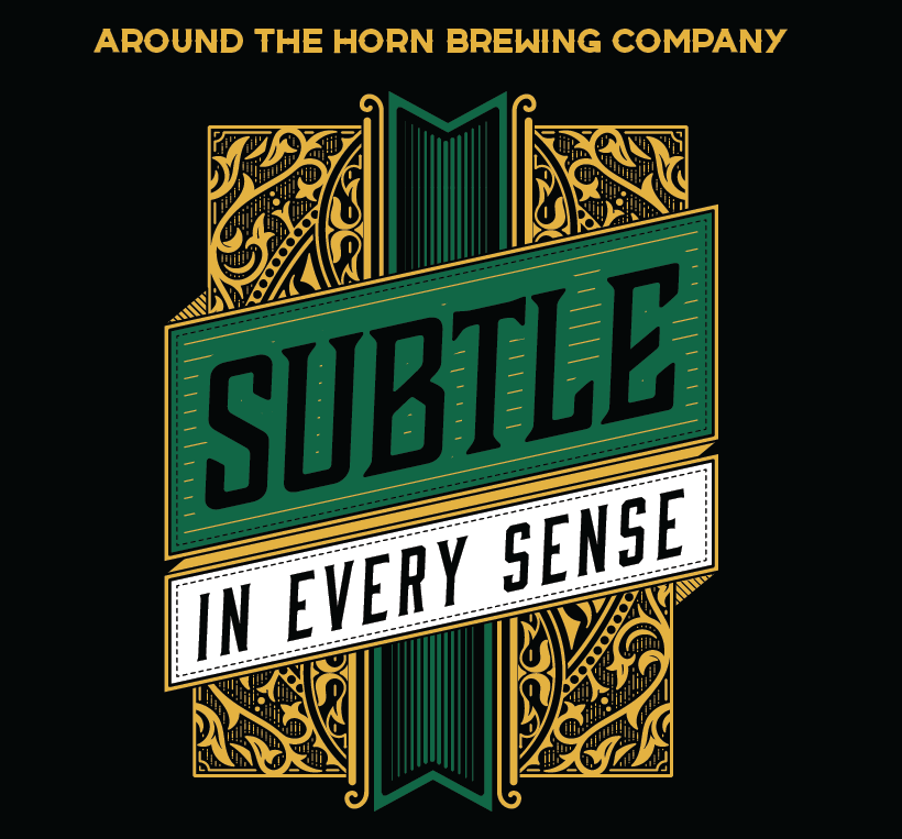 The beer label design for Subtle in Every Sense, a Helles lager. The label is green and white with gold accents on a black background.