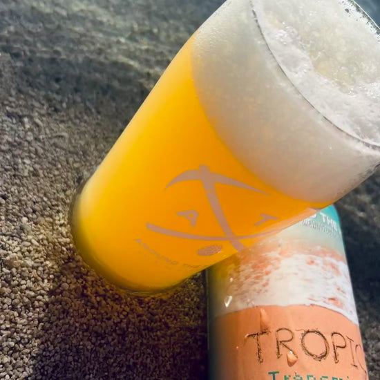 A video showing a can and beer in the sand.